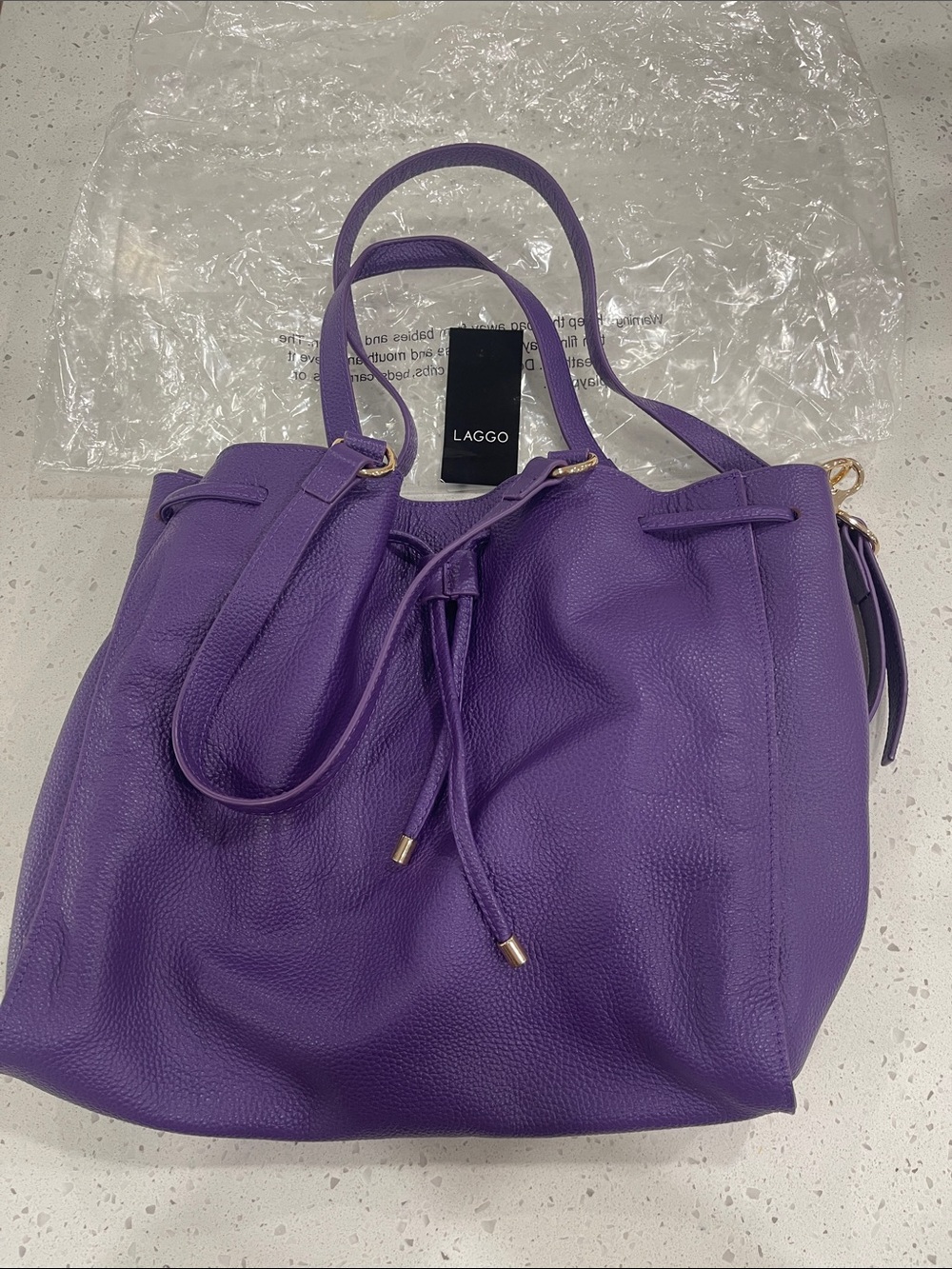 Laggo Purple pebble Leather Drawstring Tote Bag for Women
